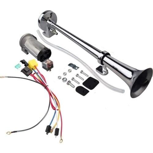 AU04 -12V 150Db Air Horn Kit,18 Inches Single Trumpet Train Air Horn with Compressor for Car Vehicle Truck Train Boat Silver
