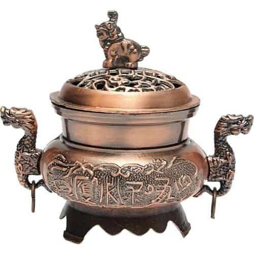 Buddhist Incense Burner Smoke Backflow Zinc alloy Censer Cone Holder, #1 Red Copper