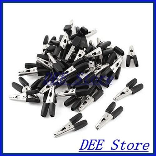 Black Nonslip Grip Insulated Test Lead Crocodile Alligator Clips 35mm 50 Pieces