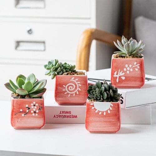Pink Flowerpot Nordic Industrial Style Colorful Ceramic Flowerpot Succulent Planter Green Plants Cylindrical Shape Flower Pot