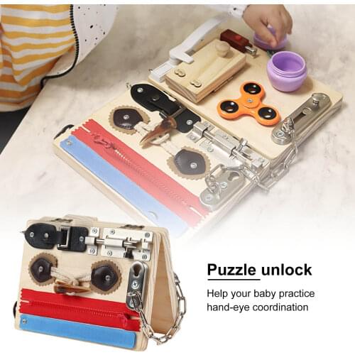 Kids Montessori Sensory Activity Board Accessories Fine Motor Skill Latch Lock Cognition Toy Game Educational Wooden Sensory Toy
