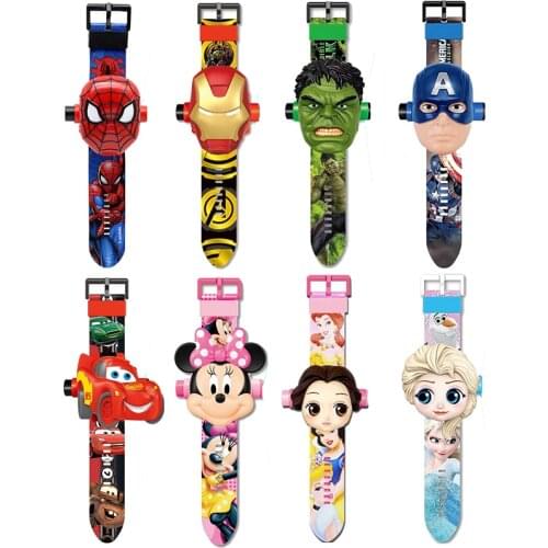 Disney Spiderman Iron Man Frozen 2 Mickey Hulk Captain America Cars Childrens Projection Watches Cartoon 24 Images Toys Watch