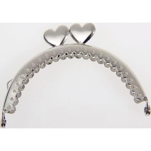 DIY women coin bag making metal clasp heart kiss buckle purse frame 10pcs/lot no knurling silver bronze color 8.5cm