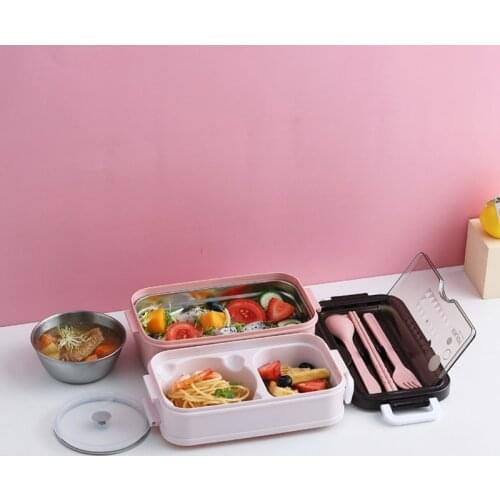 Double-layer Insulated Lunch Box with Cutlery Set Heat Preservation Container 94PF