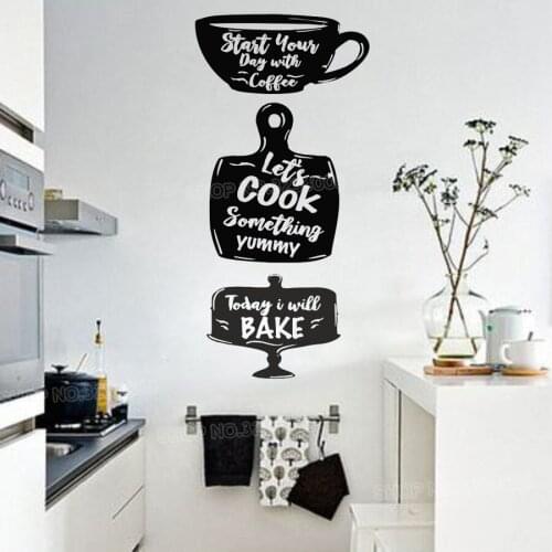 Wall Decal Quotes Start Your Day With Coffee Wall Sticker Creative Cup Pattern Removable Kitchen Cafe Shop Logo Decor X87