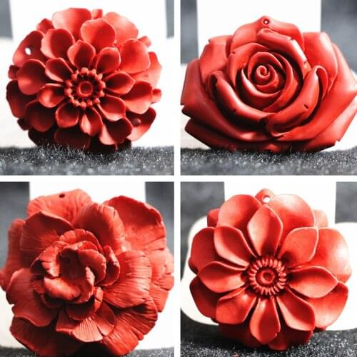 Hot sale flower butterfly shape synthetic red cinnabar pendant new fashion women clothes long chain diy jewelry making B815