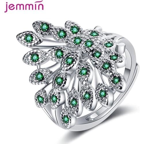 Vintage Jewelry Adjustable Rings For Women Pure 925 Silver Peacock Temperament Open Size Ring Cubic Zirconia Wedding Band