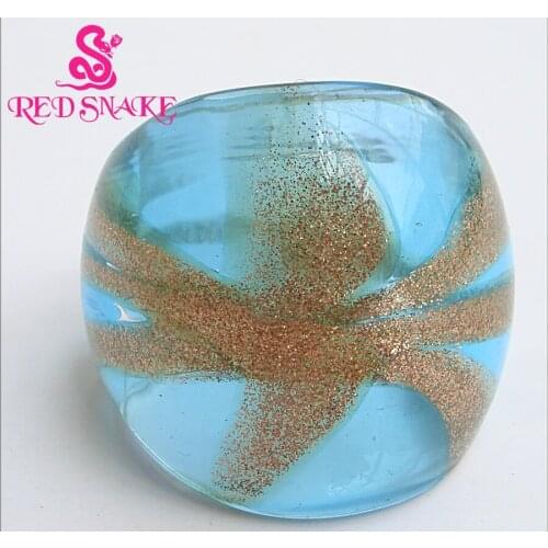 RED SNAKE Fashion Ring Handmade Sky blue with Golden sand drawing Murano Glass Rings