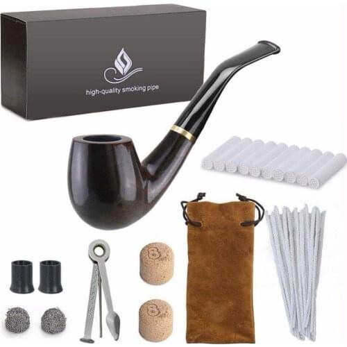 New 1 set Smoking Pipe, Ebony Tobacco Pipe with Pipe Accessories (wooden)