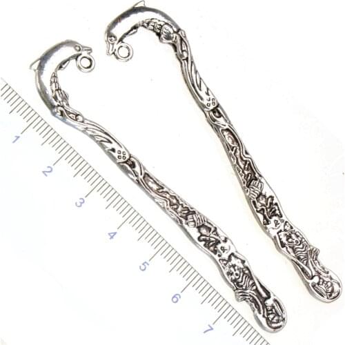 Metal Bookmarks For Books School Office Suppliers Stationery DIY Charms Animal Dolphin Retro Silver Jewelry Findings 80mm 10pcs