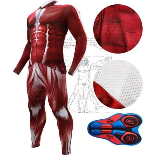 Red muscle man Cycling Clothes Mens Jersey Suit Outdoor Riding Bike MTB Clothing Bib Pants Set