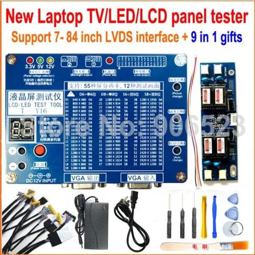 Laptop TV/LCD/LED Test Tool kit led panel tester Support 7-84 Inch LVDS interface 14/Screen line + high-pressure board + adapter