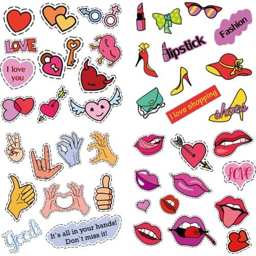 Lips And Love Heart Patch A-level Heat Transfer Diy Stickers Stripes for Clothing Kids T-shirt Household Iron Washable Applique