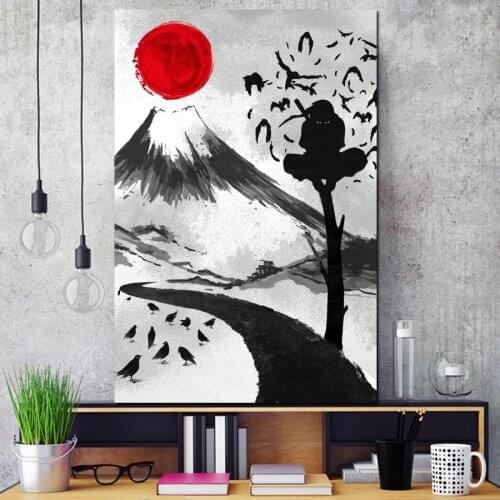 Wall Art Prints Canvas Painting People And Birds On The Red Sun Withered Trees Poster Modular Picture For Living Room Home Decor