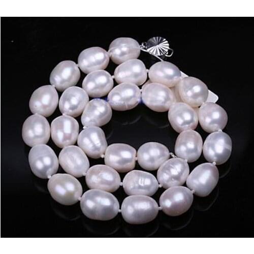 New Favorite Pearl Necklace AA 11x13mm White Rice Cutlrued Freshwater Pearl Fine Jewelry Charming Birthday Party Lady Gift