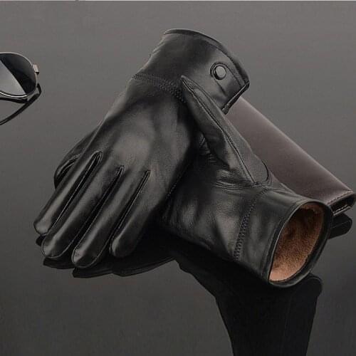 Sheepskin Touch Screen Gloves New Luxury Mens Leather Gloves Winter Warm Coral Fleece Genuine Leather Driving Gloves Men Eldiven