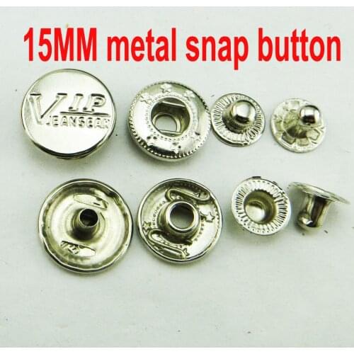 Promotion 20PCS 15MM Silver VIP Buttons Metal Coat Snap Button Sewing Clothes Accessory Garment Fits SMB-002
