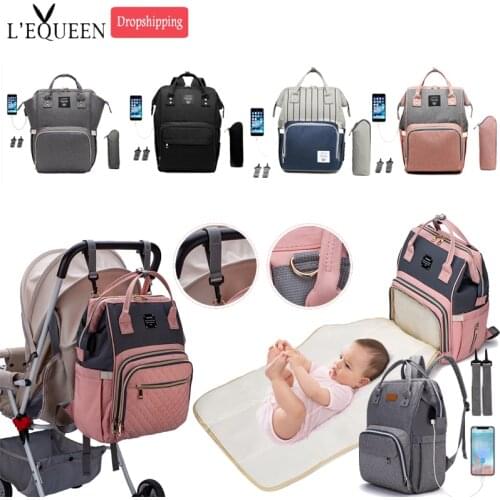 Lequeen Mummy Backpacks Multifunctional Baby Diaper Bags with USB hooks Large Capacity Mommy Nappy Maternity Backpacks LPJ01