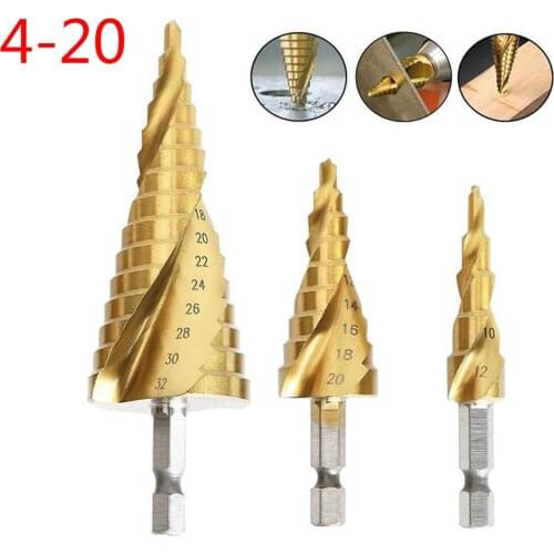 Step Cone Drill Bit 4-20mm 4-12mm Hole Cutter Dint Tool Hex Shank Step Drills shank Coated Metal Drill Bit