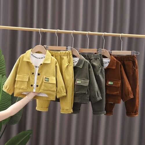 Autumn Children Casual Clothes Baby Boys Cartoon Corduroy Coat Jacket T Shirt Pants 3Pcs/Sets Kids Infant Tracksuit 0-5 YEARS