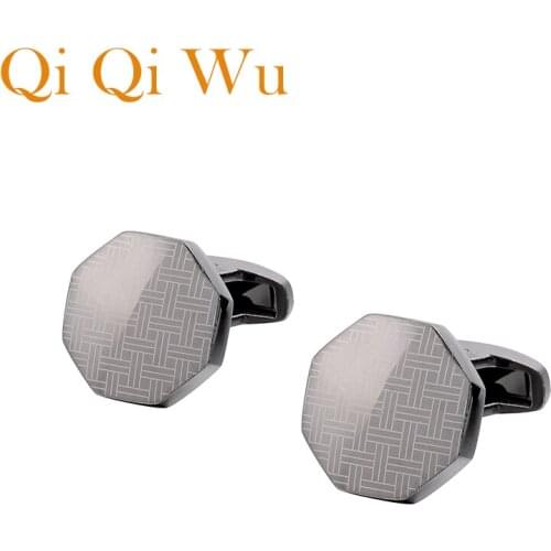 Qi Qi Wu Laser Pattern Shirt Cufflinks for Men Jewelry Brand Wedding Groom Buttons Metal Copper Cuff Iinks Mens Custom Gifts