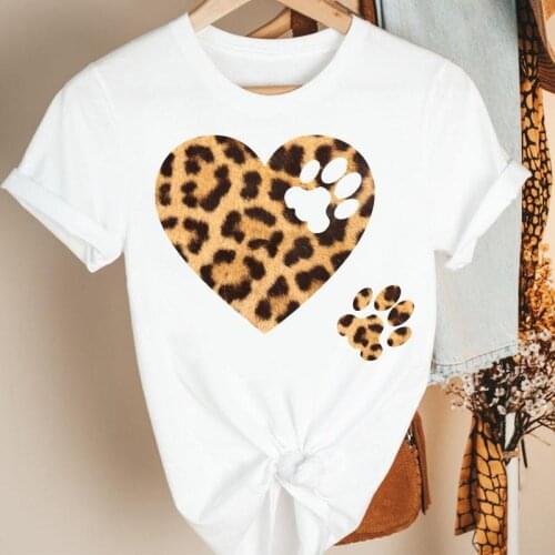Women Clothes Leopard Love Heart Dog Paw Ladies Cartoon Summer Short Sleeve Print Fashion Tshirt Female Tee Top Graphic T-shirt