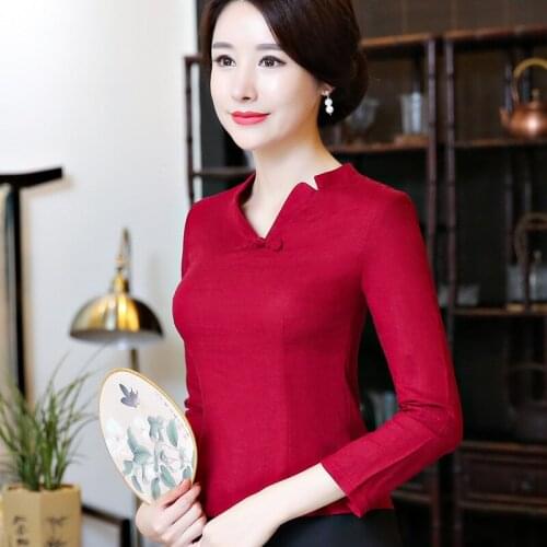 WomenS Long-Sleeved Disc Button Fashion Chinese Style Improved Retro Cotton And Linen Slim Ethnic Style Chinese Shirt Cheongsam