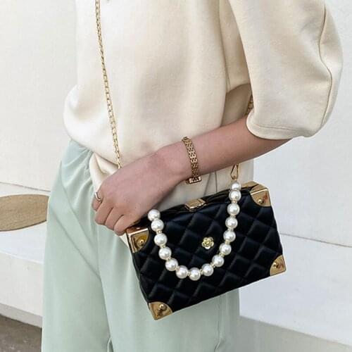 YoReAi Womens High Quality PUCrossbody Bag Female Luxury Designer Pearl Handbag Chain Lingge Shoulder Messenger Bags Purse