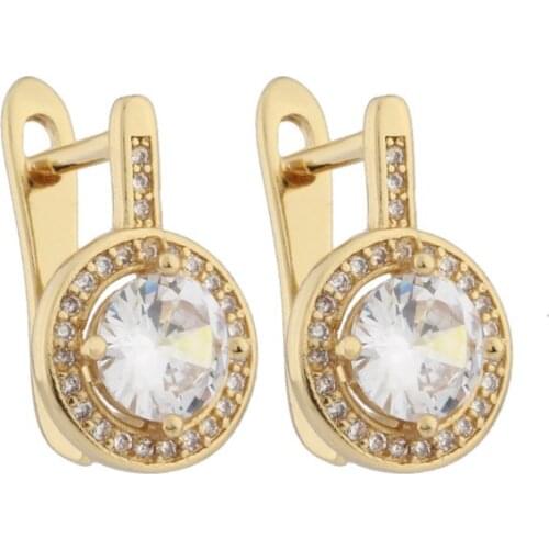 New White Round Natural Zircon Cute Women Drop Earrings Gold Color Vintage Fashion Jewelry Party Korean Style Earrings