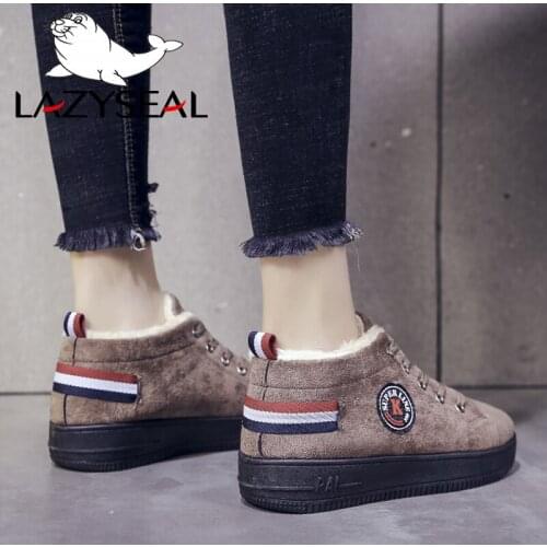 LazySeal Plulsh Winter Snow Shoes 2019 Fashion Lace-up Ladies Faux Suede Winter Boots Thick Soled Warm Fur Women Shoes Woman