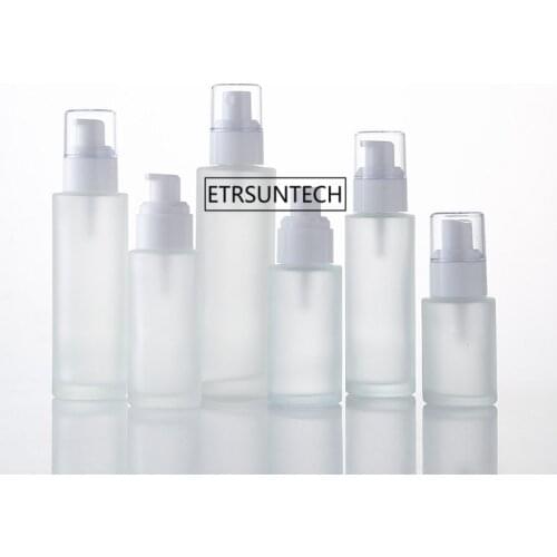 100pcs 20ml 30ml 40ml 50ml Spray Lotion Pump Glass Emulsion Bottle Black White Plastic Cap Cosmetic Containers Bottles F3341