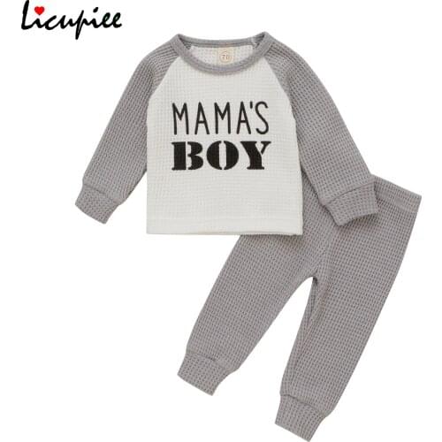 3-24 Months Letter Moms Letter 2 Pieces Baby Suit Set Letter Print O-neck Long Sleeve T-shirt+ Solid Long Pants for Toddler Boy