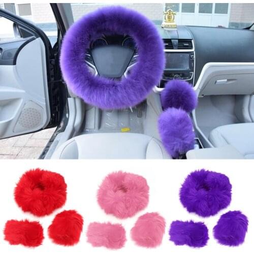 36-38cm Car Steering Wheel Cover Purple Red Pink Winter Furry Diameter for Most Standard Steering Wheels