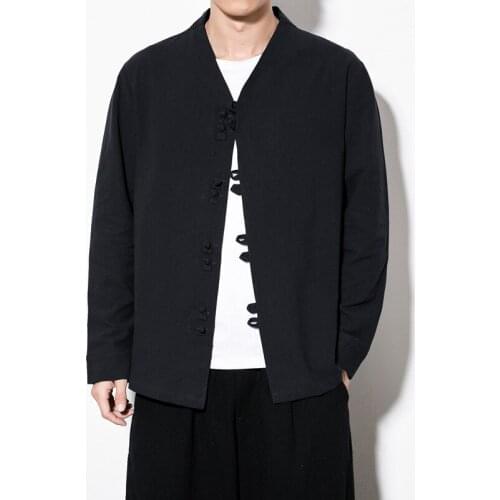 #4321 Spring Autumn Traditional Chinese Cotton Linen Coats Vintage V-neck Plus Size 5XL Red/Blue/Black Hip Hop Linen Jacket Male