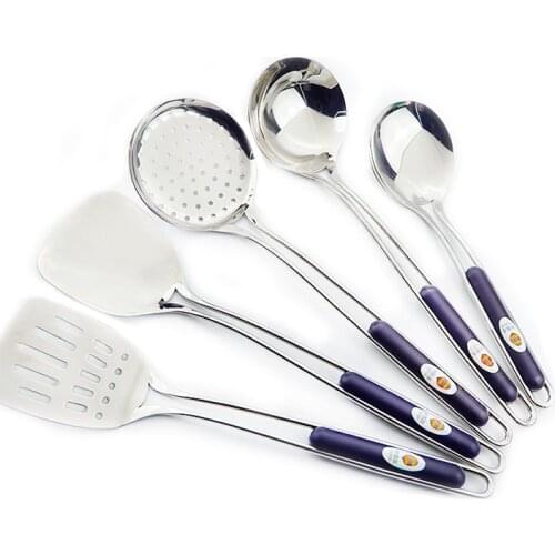 Super Quality Stainless Steel Cookware Set Shovel Rice Spoon Big Soup Spoon 5 Pieces Heat Resistant Nylon Handle Kitchenware