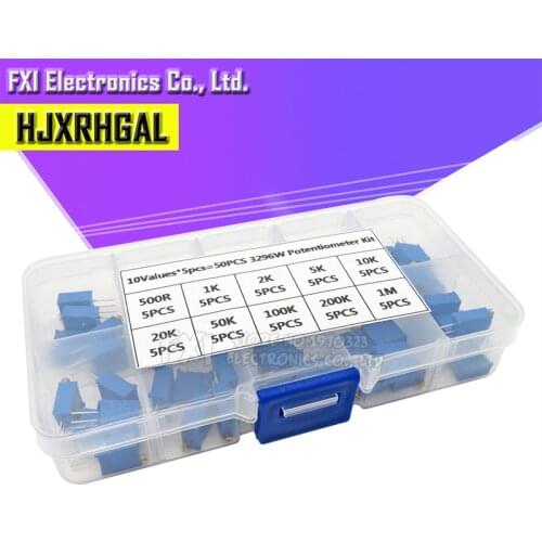 50pcs 3296W Multiturn Trimmer Potentiometer Kit High Precision 3296 Variable Resistor With Free Box electronic diy kit