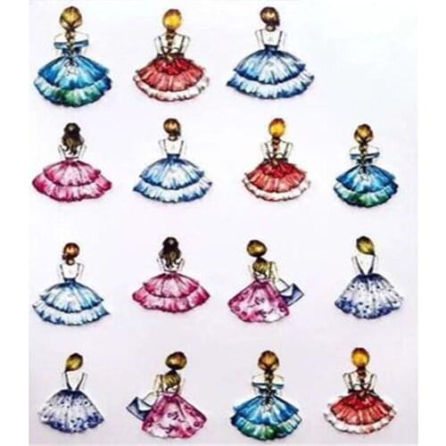 6d DIY Cubic Engraved Dancing Girl Nail Sticker Acrylic Nail Decals