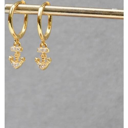 925 Sterling Silver Earring Fashion Zircon Ship Anchor Starfish Bird Short Pendant Drop Earring Wild Trend Women Girl Ear Jewel