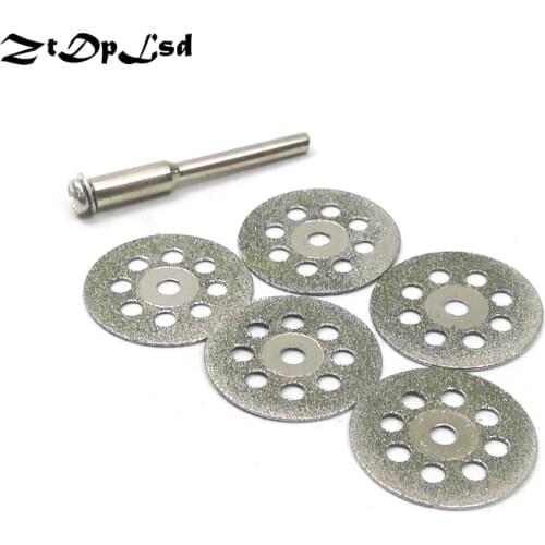 ZtDpLsd 5Pcs 22mm Diamond Cutting Discs Cut Off Blade +1Pcs 3mm Shank Rodfor Dremel Rotary Tool Abrasive Disc dremel Accessories