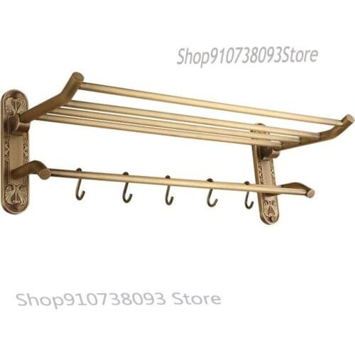 Antique Bath Towel Rack All Copper European Style Folding Towel Rack Retro Movable Towel Rack Gy310