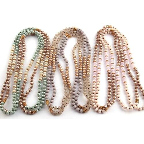 Free Shipping Fashion 6mm Glass Knotted Metal Spacer Multi Crystal Necklace