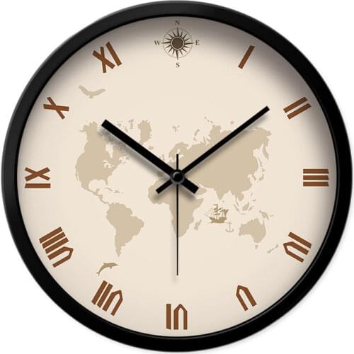 Retro Office Roman Wall Clock Fashion Nordic Bedroom Vintage Wall Clock Silent World Map Montre Murale Home Decoration AA50WC