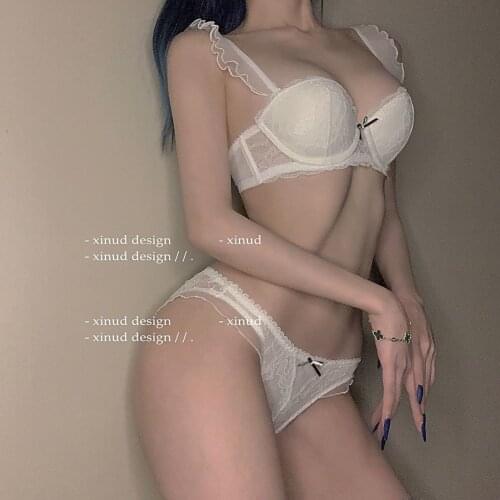 French lace high-end bra with underwear, female desire, pure sexy, charming, bow-knot, beautiful back gathered bra and panty set