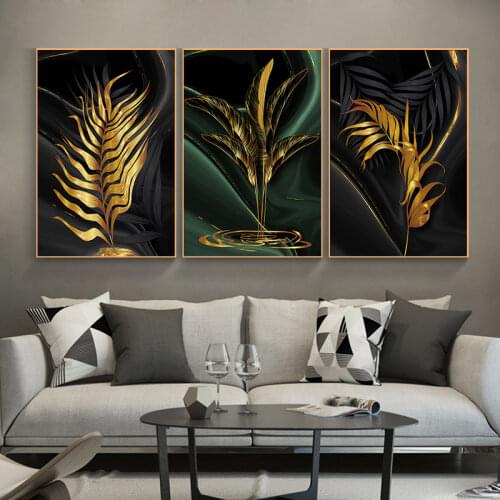 Plant Pictures Golden Blue Canvas Painting Wall Art Posters Prints Nordic Canvas Prints Modern Picture Living Room Decor Unframe