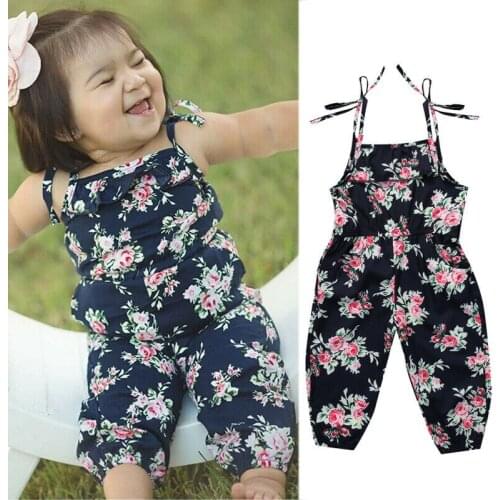 2-7Years Fashion Kid Baby Girl Clothes Ruffle Sleeveless Flower Jumpsuit Romper Long Pants Outfit Baby Summer Clothing