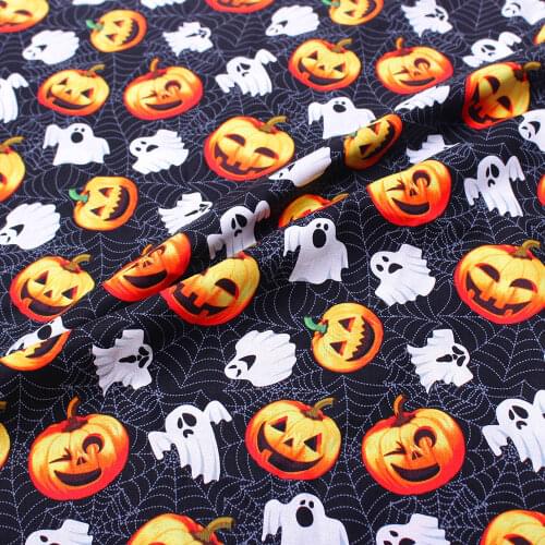 Beautiful 110cm Width 100% Cotton Fabric Digital Printing DIY Sewing Children Clothing Dress Black Pumpkin Head Demon Pattern