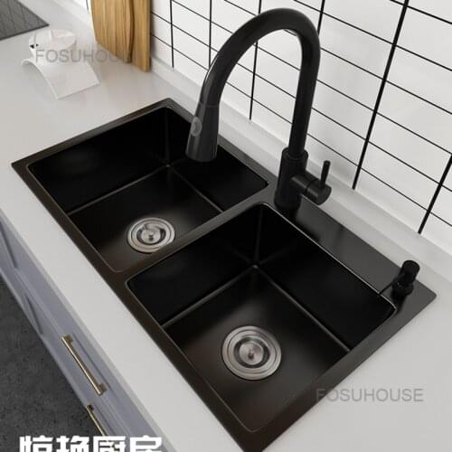 Black Household Nano Stainless Steel Kitchen Sink, Double Sink, Hand Thickened 304 Sink, Dishwasher Set kitchen fixtures