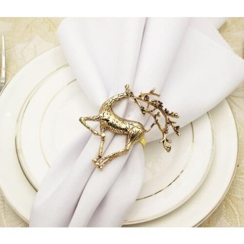 8pcs/lot Hot Sale Christmas Retro Fawn Napkin Button Metal Napkin Ring Christmas Day Party Desktop Decoration Napkin Ring