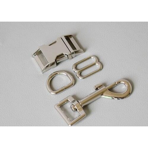 100 set silver 20mm Metal D ring belt straps slider breakaway side release buckle spring hook for dog collar leash accessories