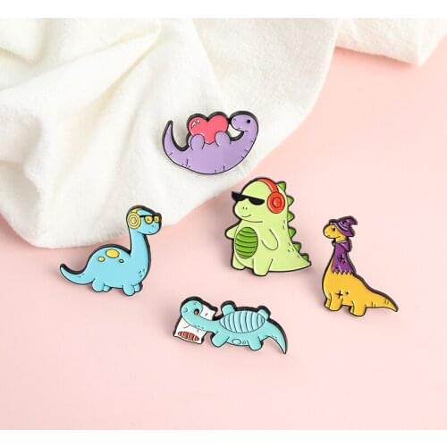 Cute Dinosaur Enamel Pins Animal Brooch Clothing Jacket Lapel Pin Badge Custom Cartoon Jewelry Gifts for Kids Friends Wholesale